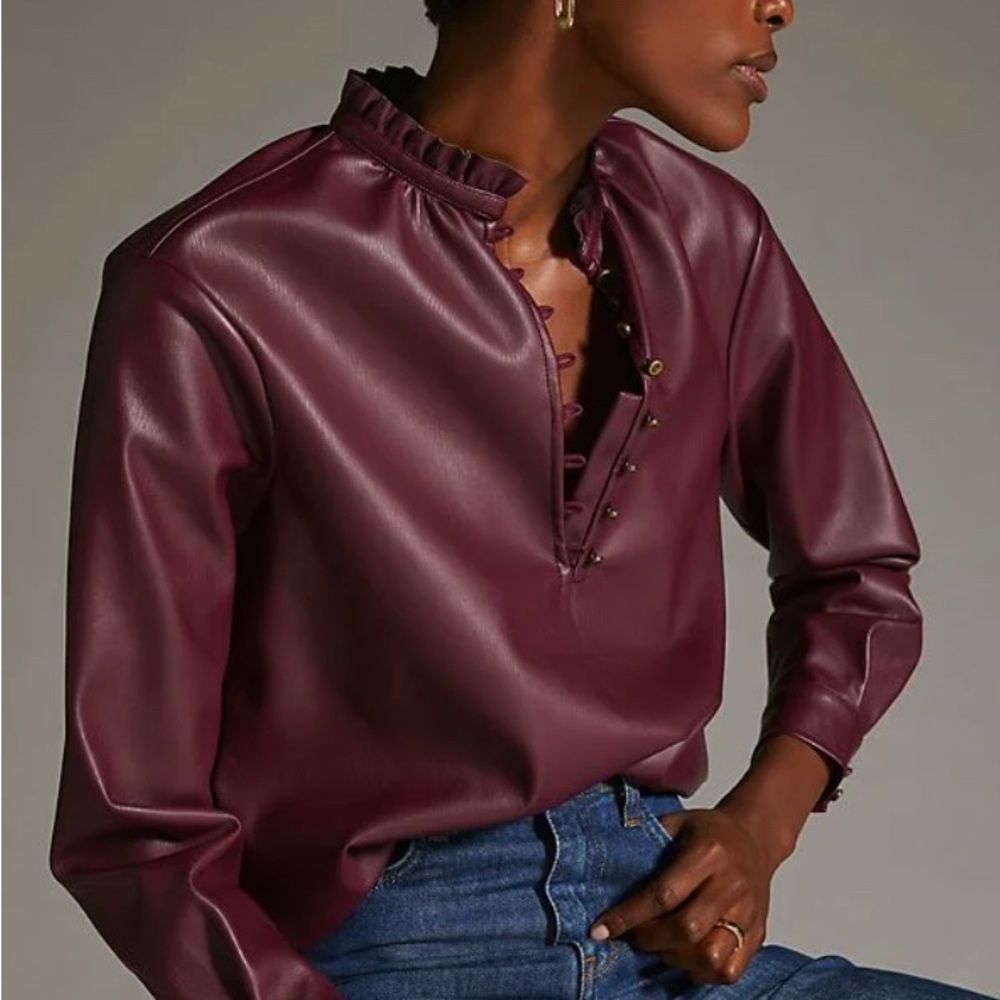 Pilcro Anthropologie faux leather top